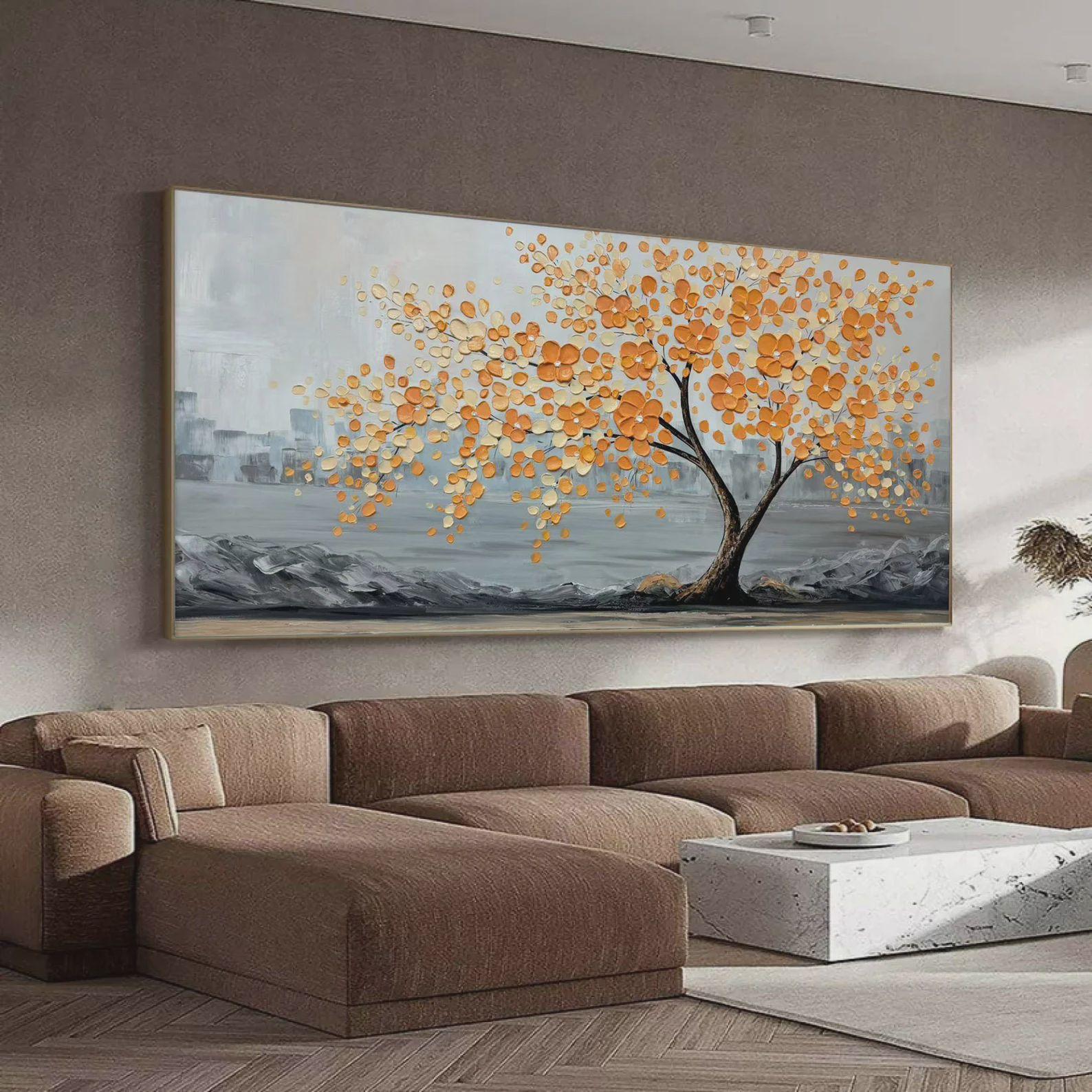 Textured Tree Opulence | Orange Gray
