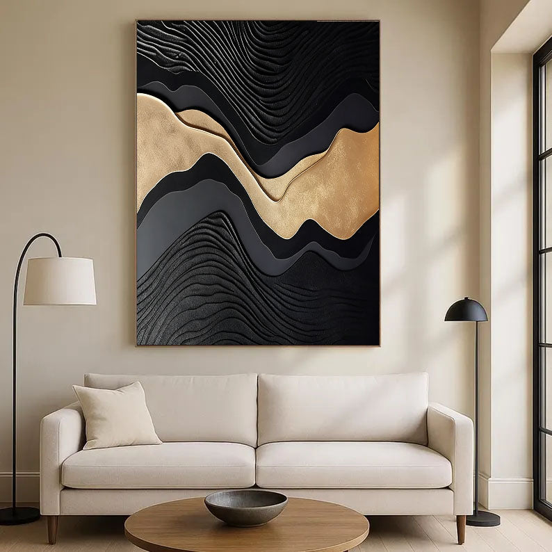 Textured Gilded Ripples | Obsidian Wave