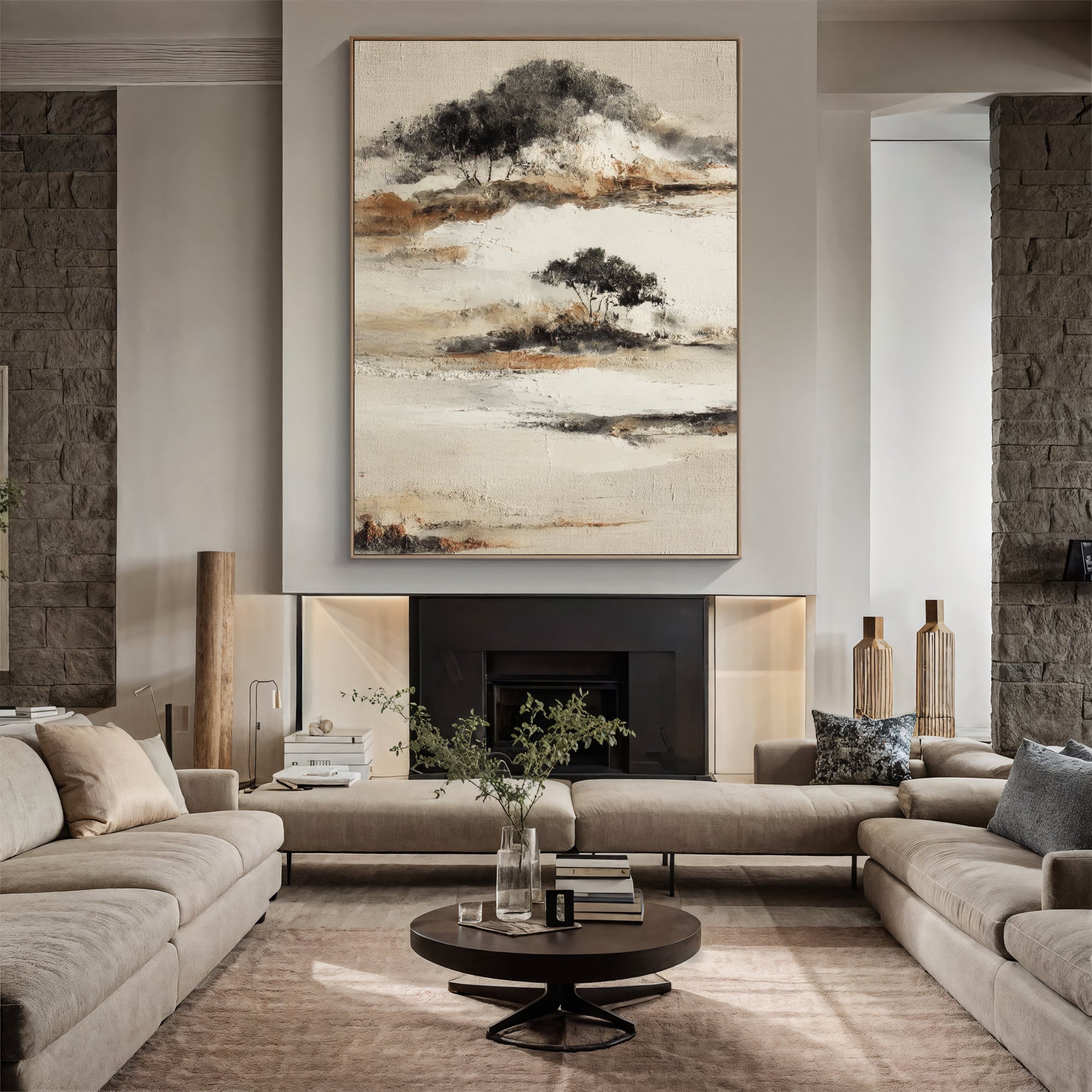Textured Serene Landscape | Black Beige