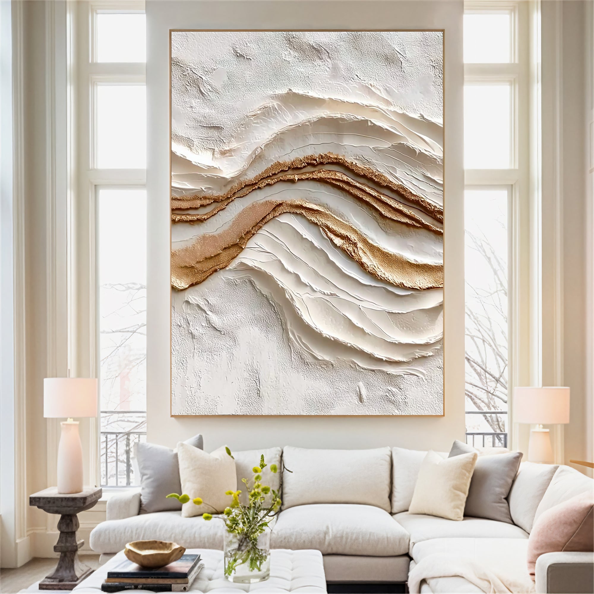 Textured Gilded Waves | Ivory Gold