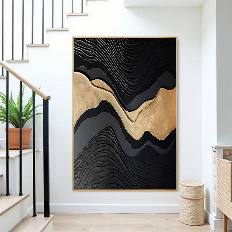 Textured Gilded Ripples | Obsidian Wave