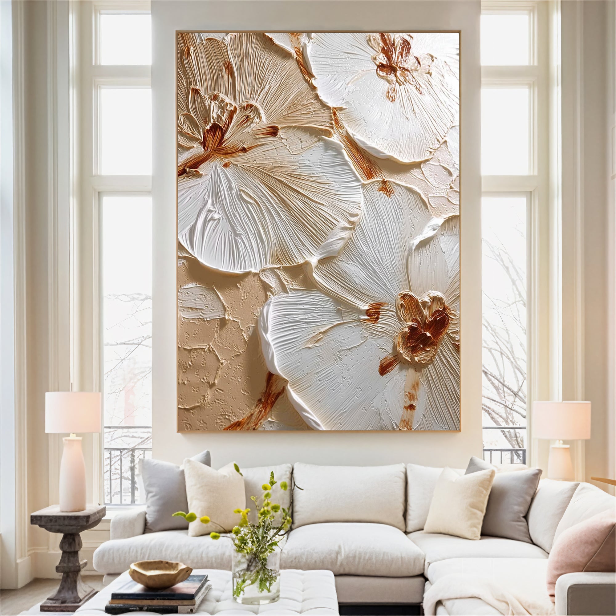 Textured Petal Splendor | Cream Blossoms