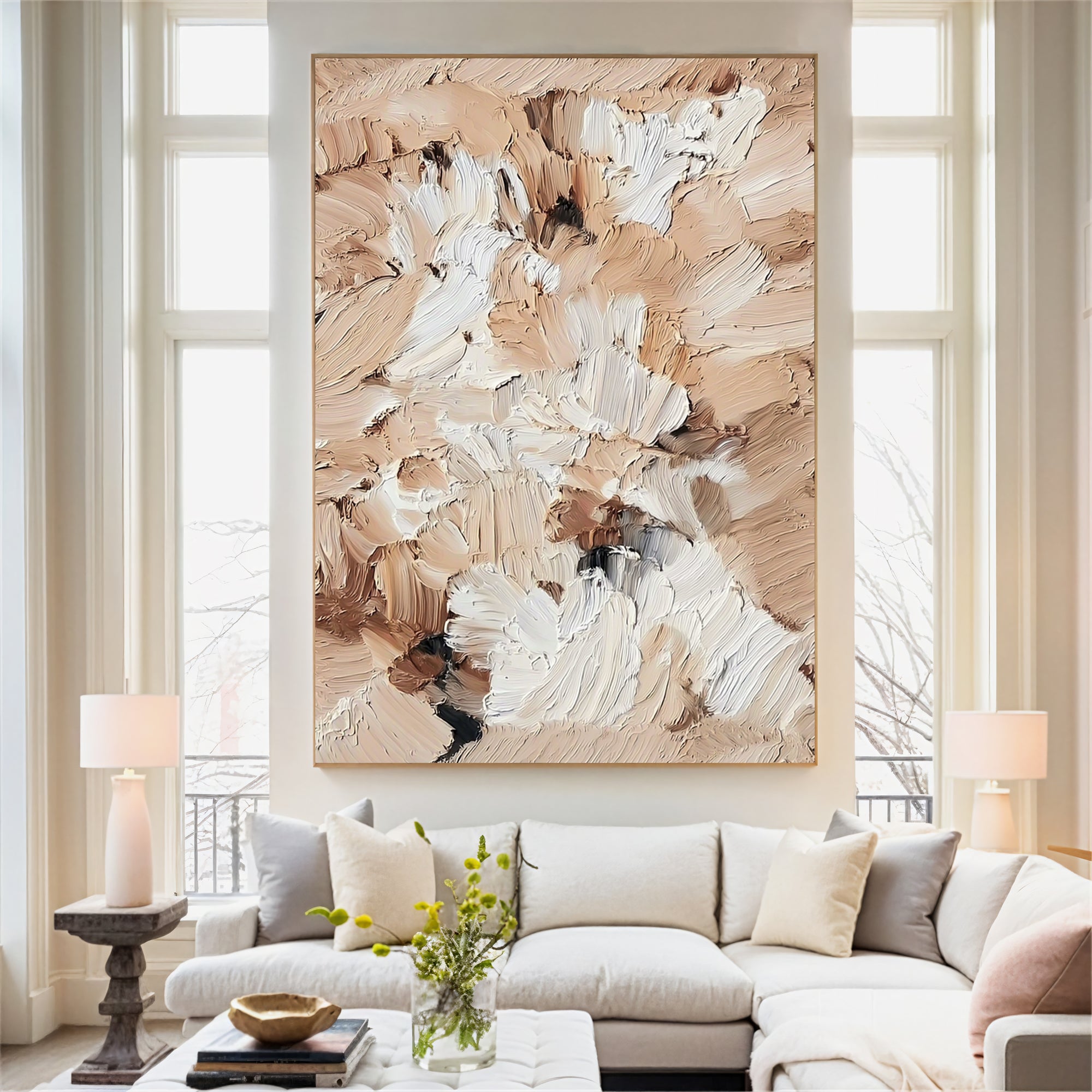 Textured Beige Flourishes | Cream Brown