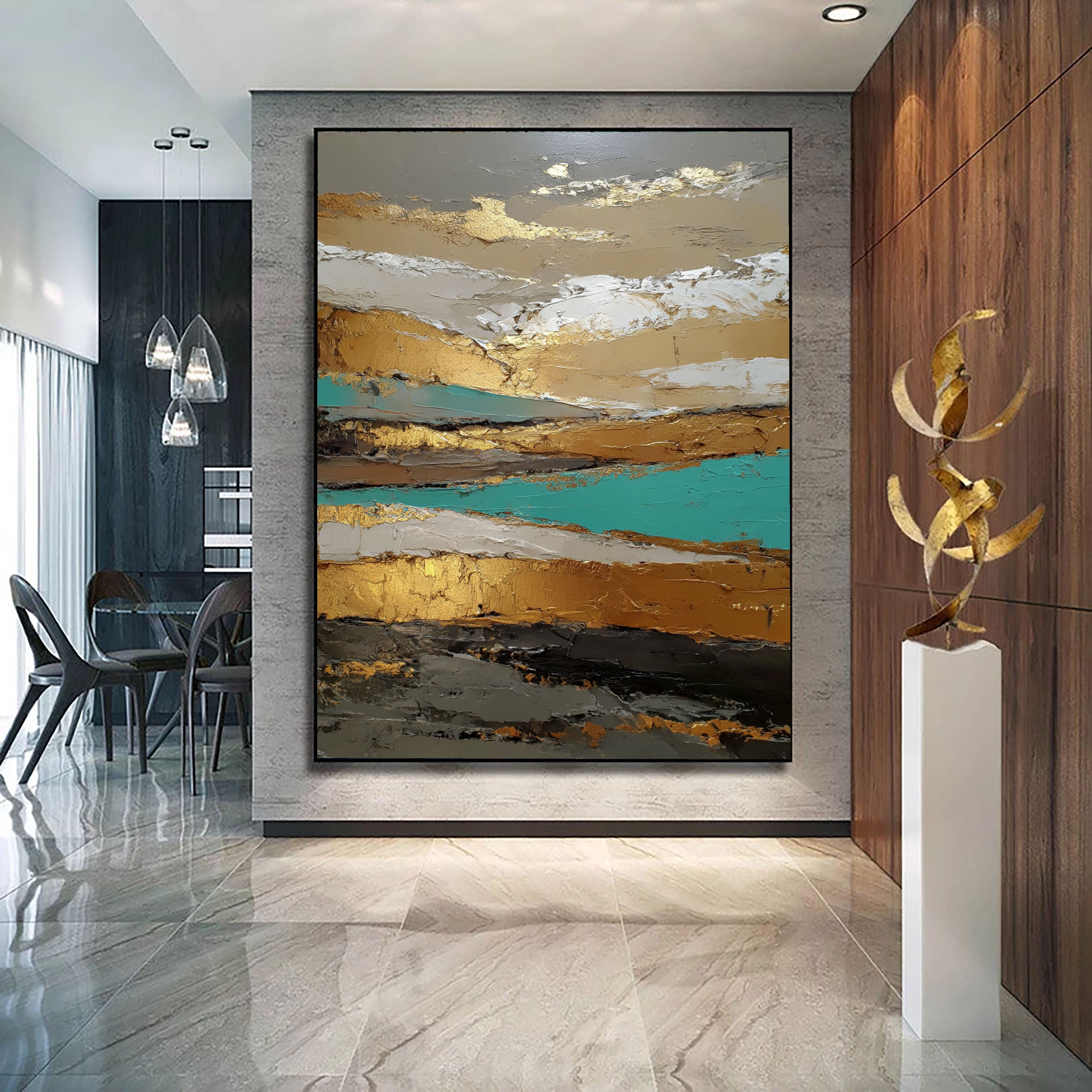 Textured Gilded Horizon | Teal Accents