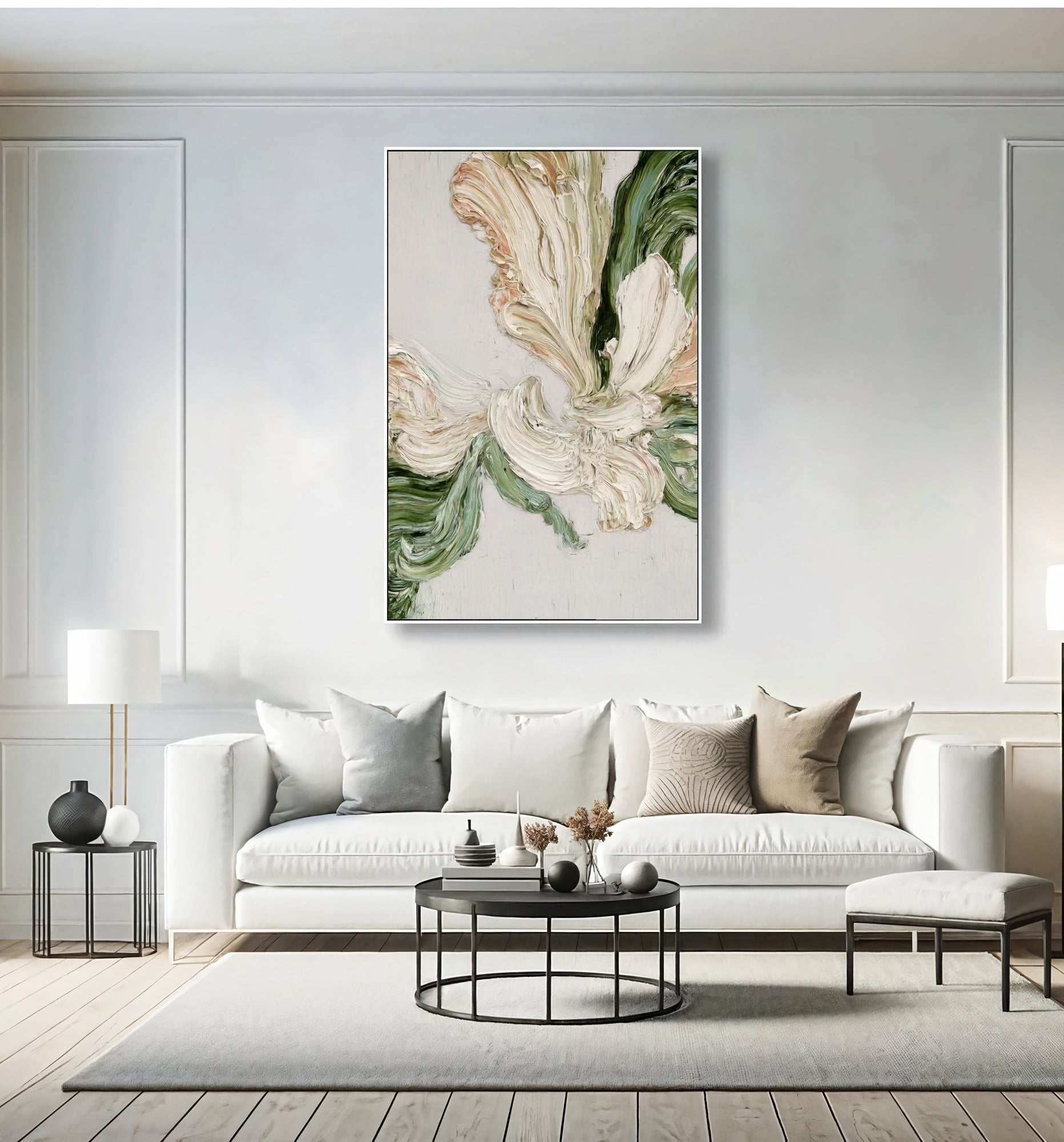 Textured Floral Impasto | Cream Verdigris