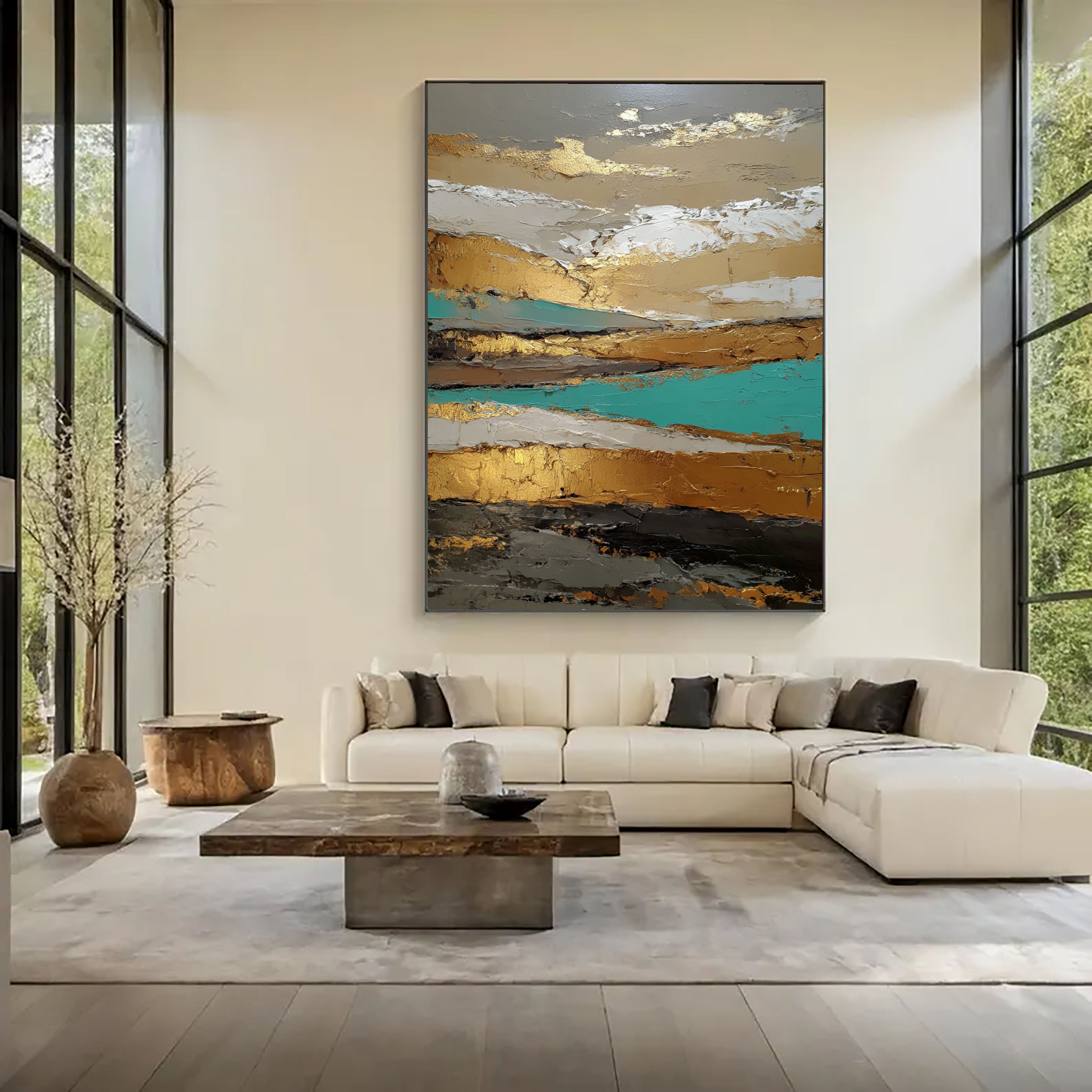 Textured Gilded Horizon | Teal Accents