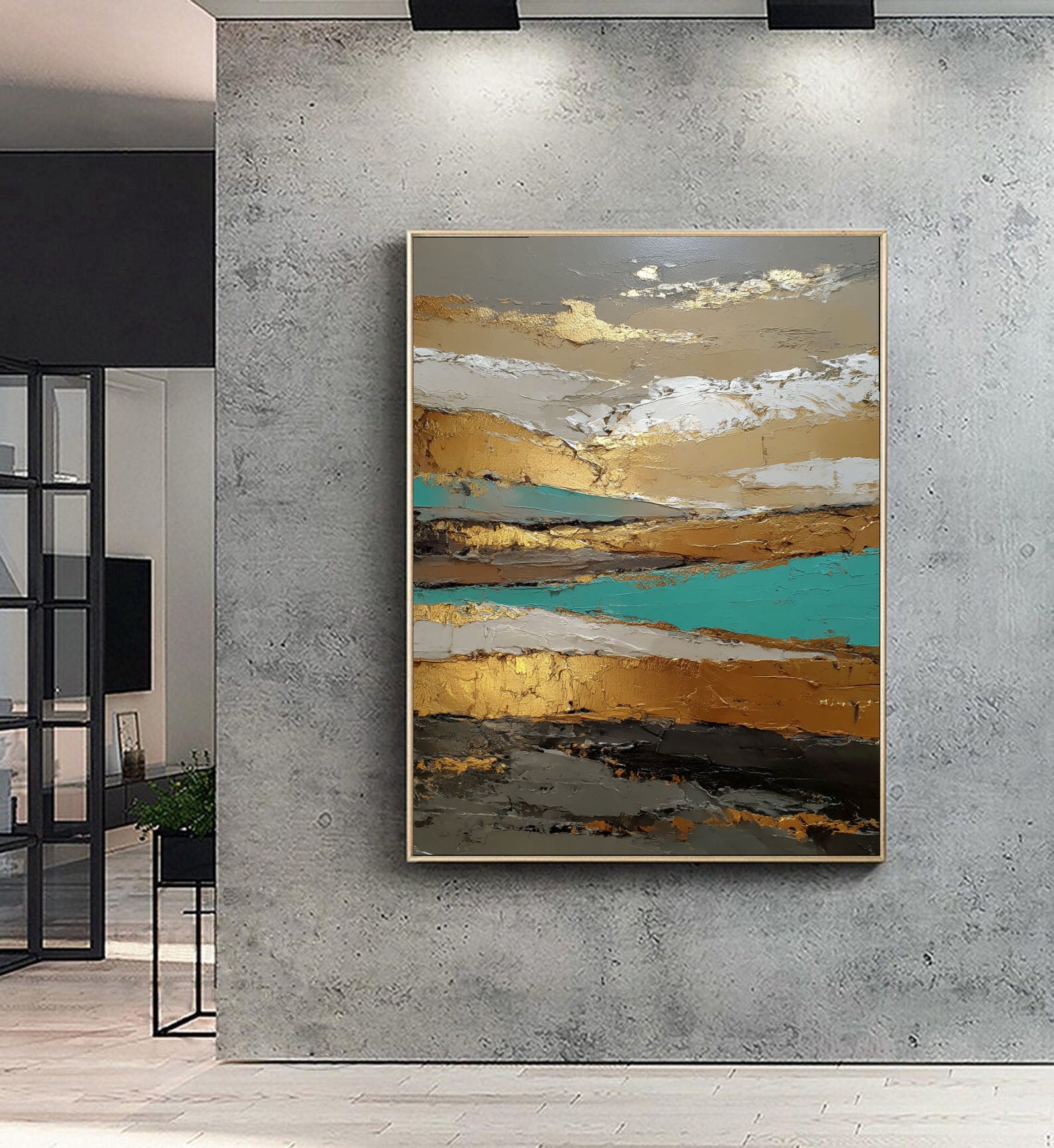 Textured Gilded Horizon | Teal Accents