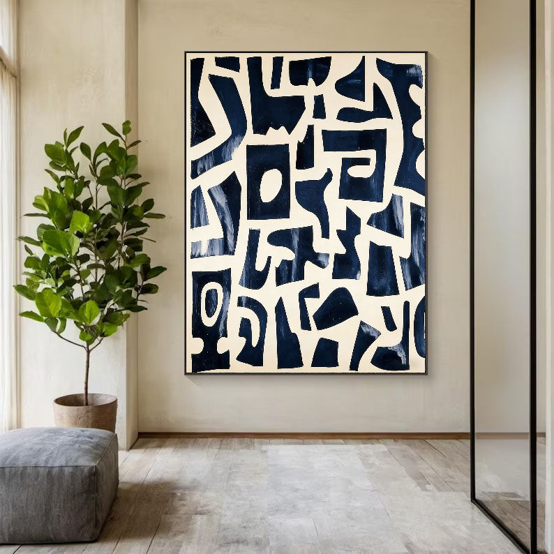 Textured Indigo Geometry | Cream Maze