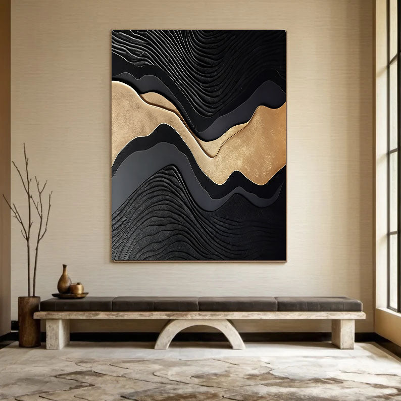 Textured Gilded Ripples | Obsidian Wave