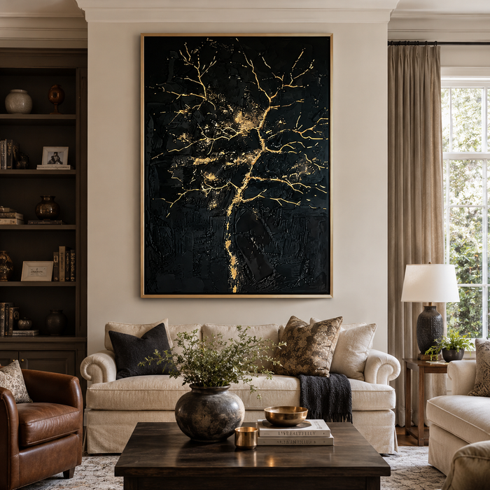 Realistic Botanical Art | Black Gold Forest Elegance