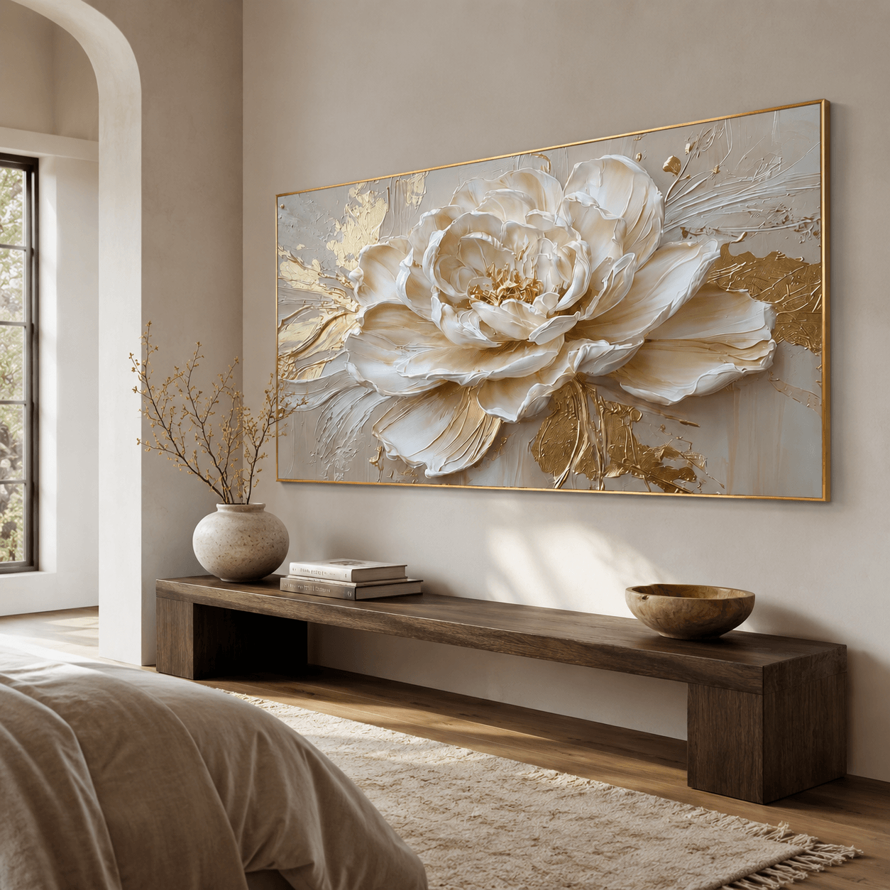 Textured Peony Opulence | Cream Gold