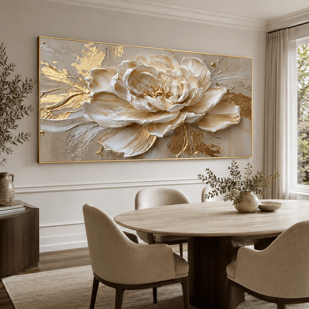Textured Peony Opulence | Cream Gold