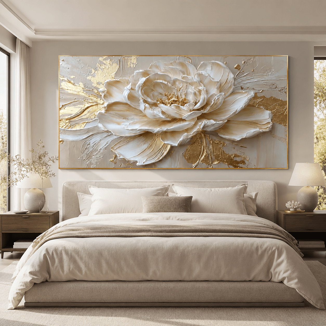 Textured Peony Opulence | Cream Gold