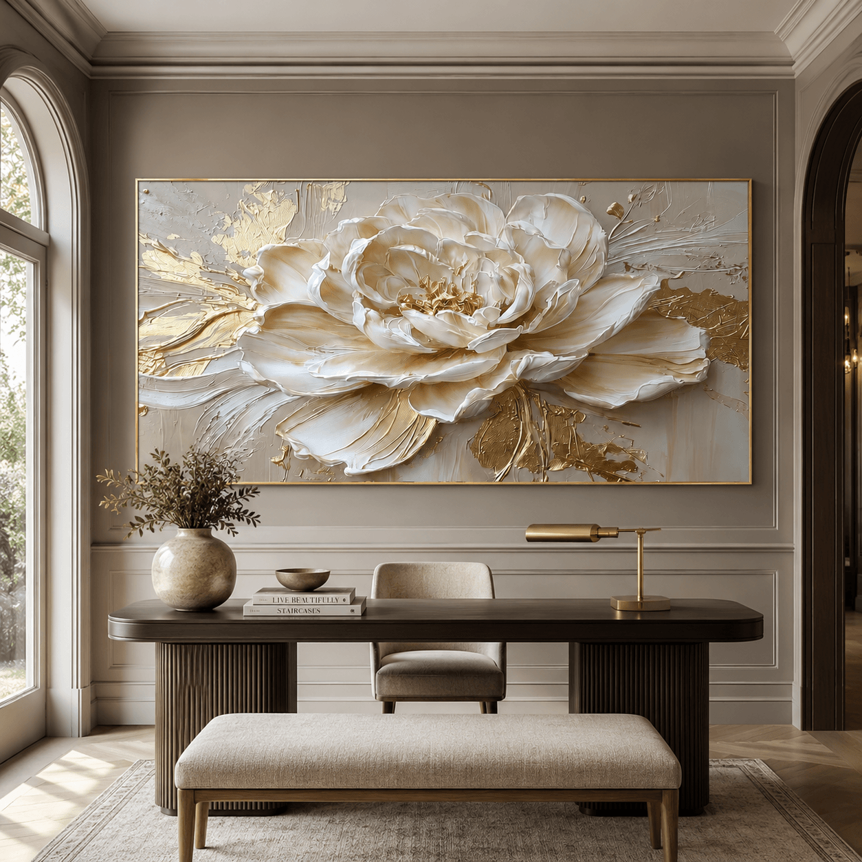 Textured Peony Opulence | Cream Gold