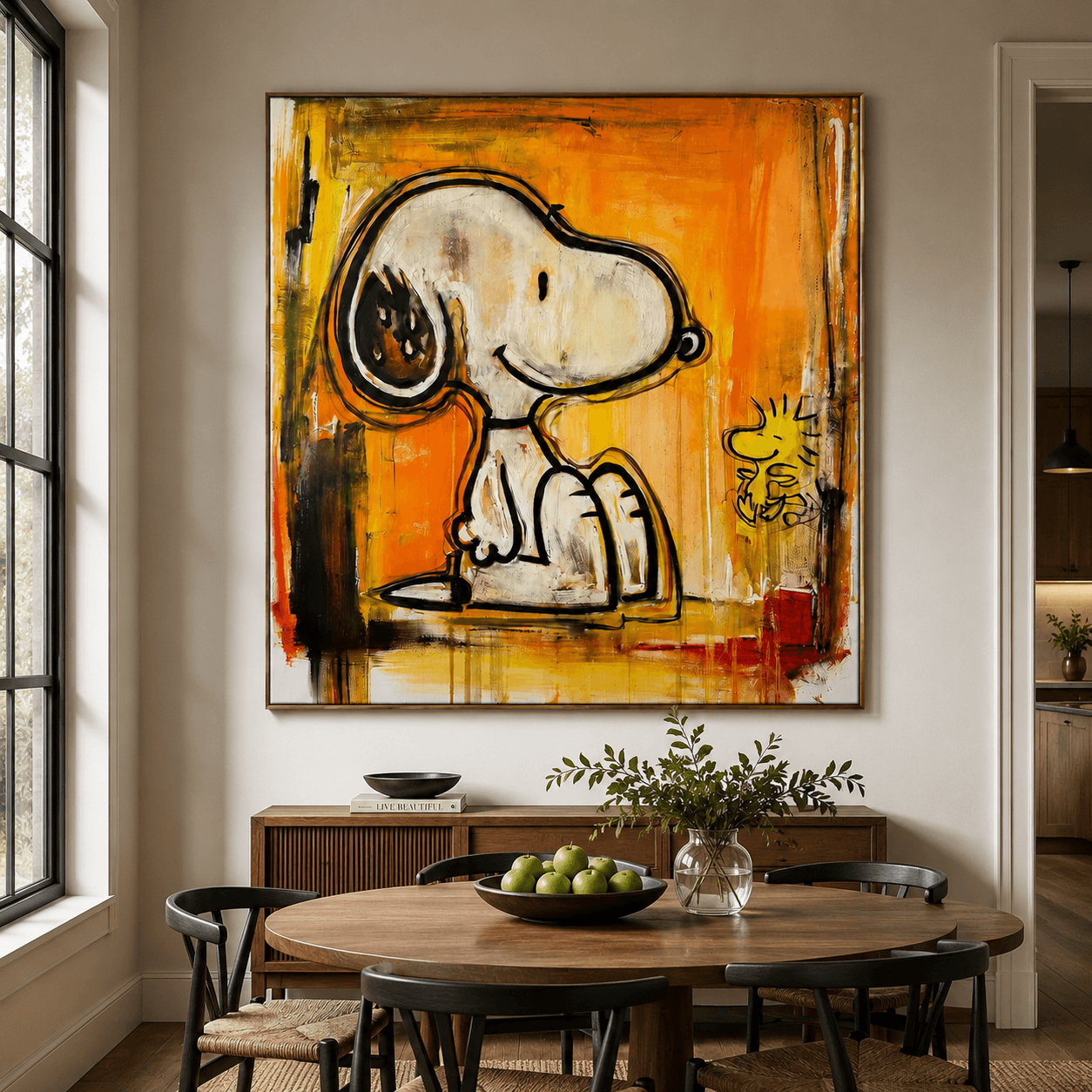 Snoopy Duo mit Textur | Orangefarbener Hintergrund