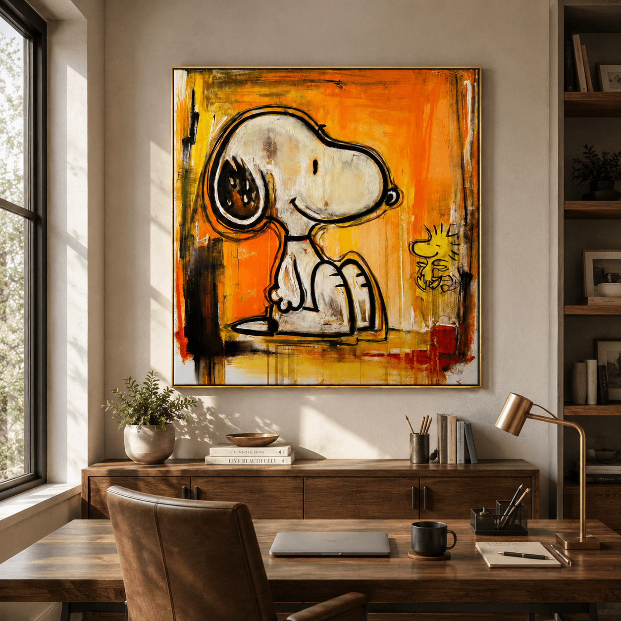 Snoopy Duo mit Textur | Orangefarbener Hintergrund