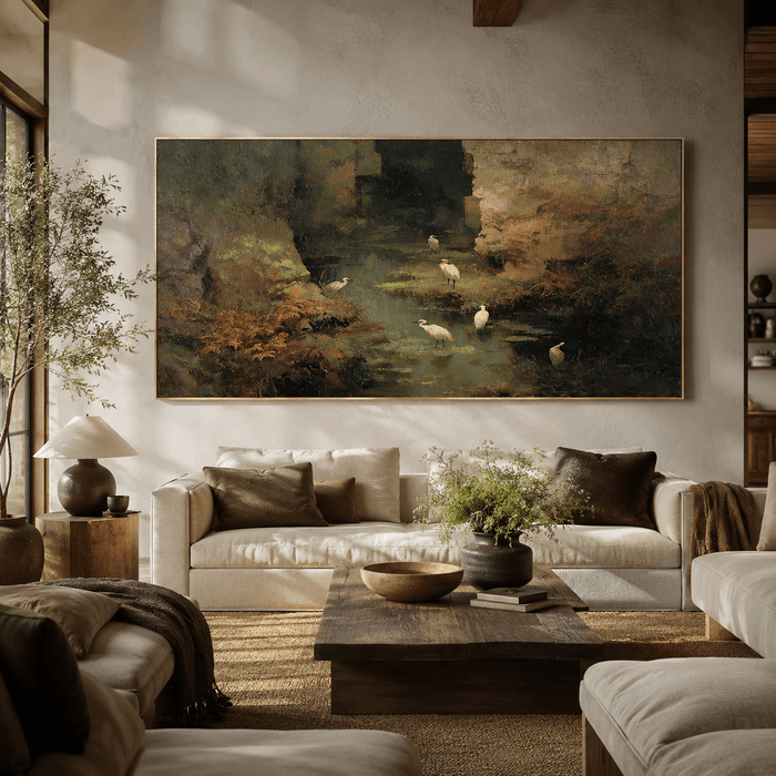 Textured Grotto Solitude | White Egrets