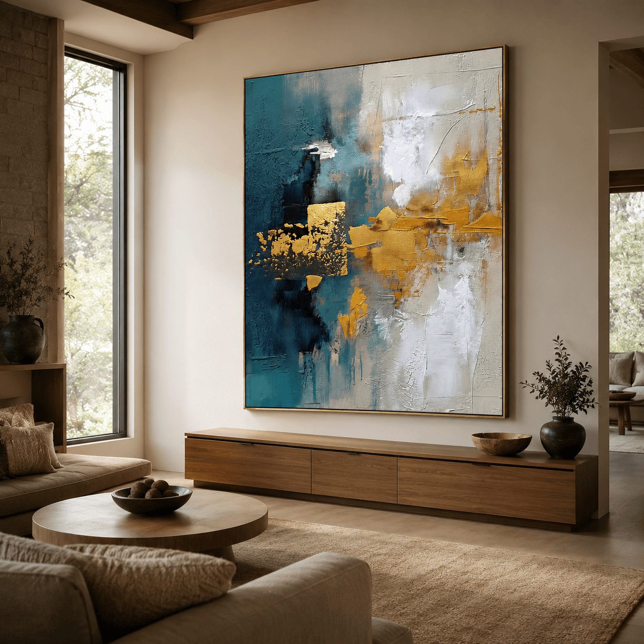 Texturierte abstrakte Opulenz | Blau Gold