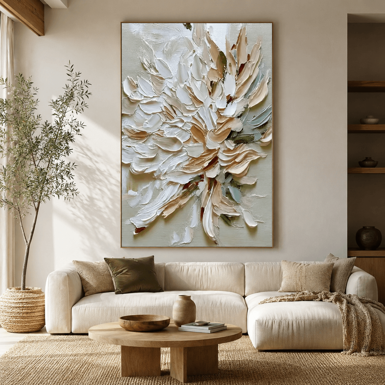 Textured Floral Elegance | Beige Blossom