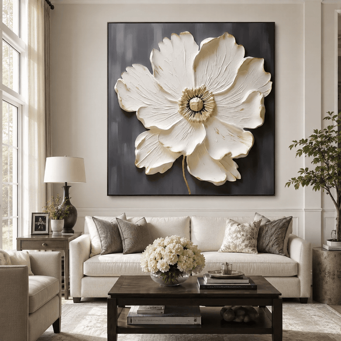 Textured Botanical Art | Alabaster Floral Serenity