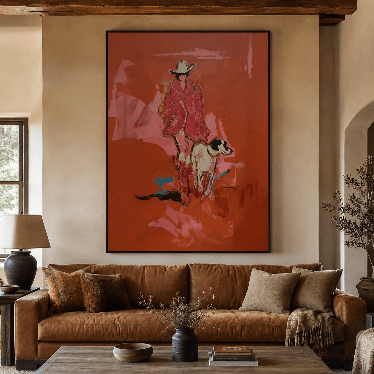 Vintage Americana Art | Cowgirl Dog Stroll