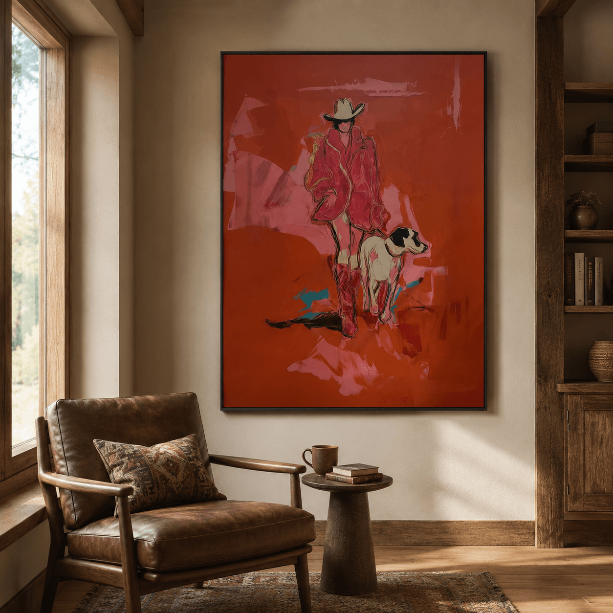 Vintage Americana Art | Cowgirl Dog Stroll