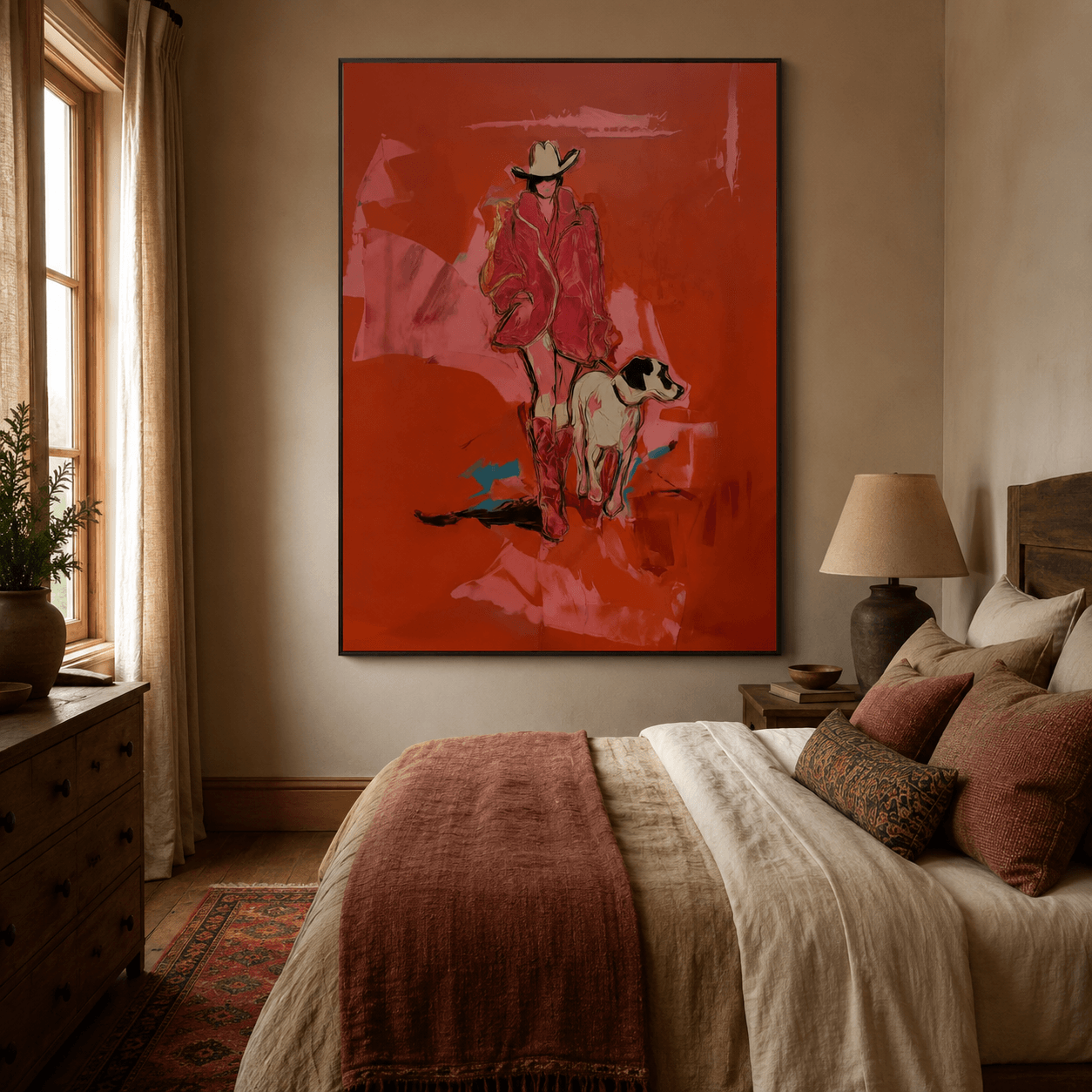 Vintage Americana Art | Cowgirl Dog Stroll