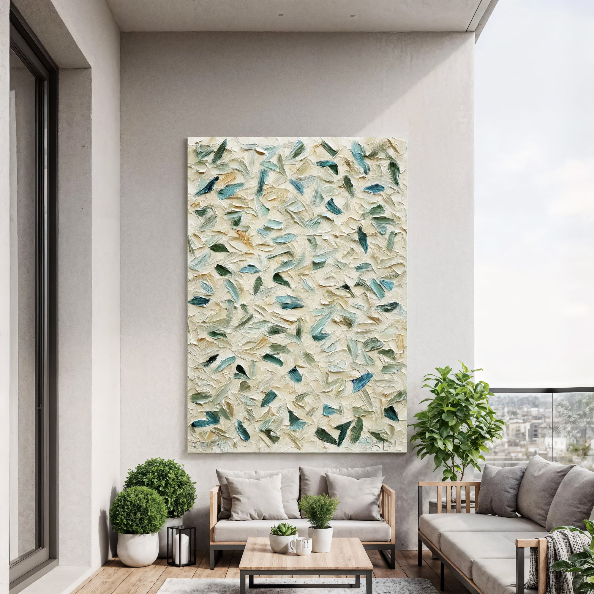 Textured Leaf Opulence | Aqua Whispers