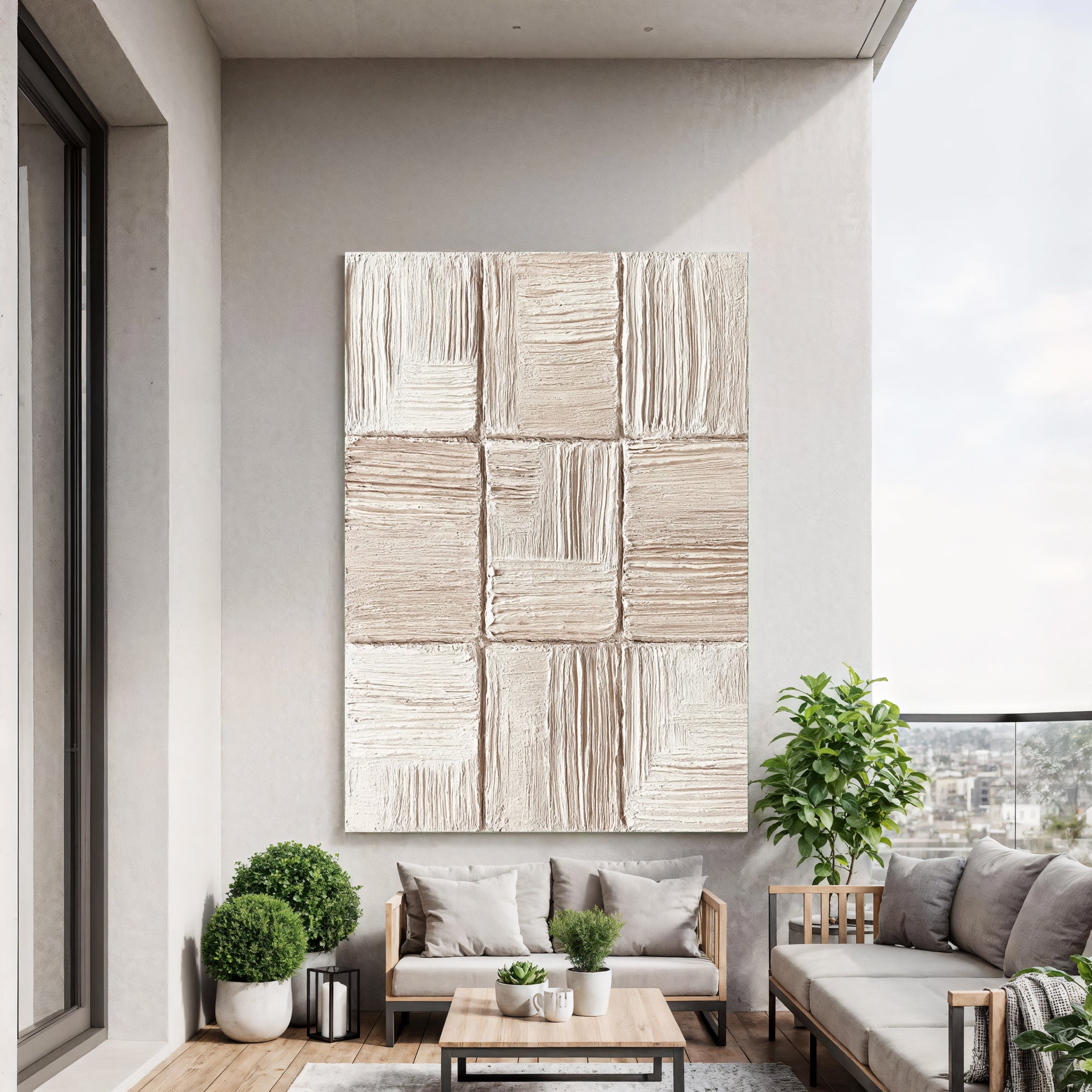 Textured Neutral Opulence | Cream Grid