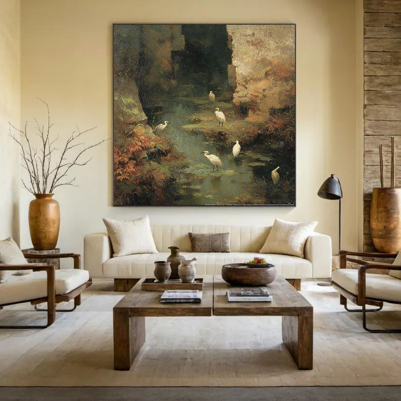 Textured Wetland Serenity | White Herons