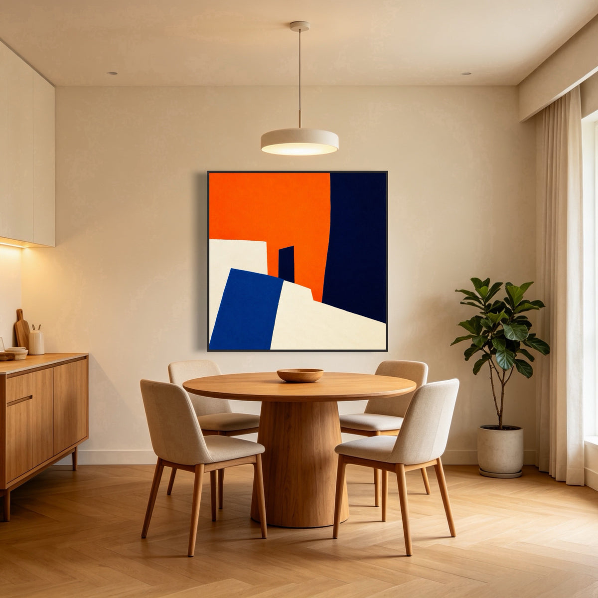 Angles Against Orange — vertical geometric & linear art, view 4
