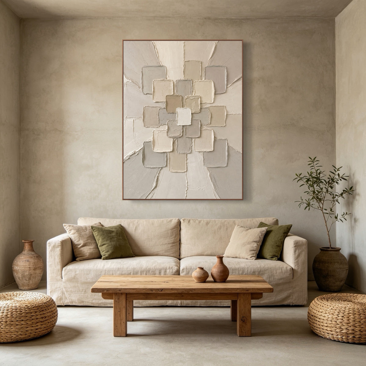 Assembled Chalk Mosaic — vertical textured & impasto art, view 1