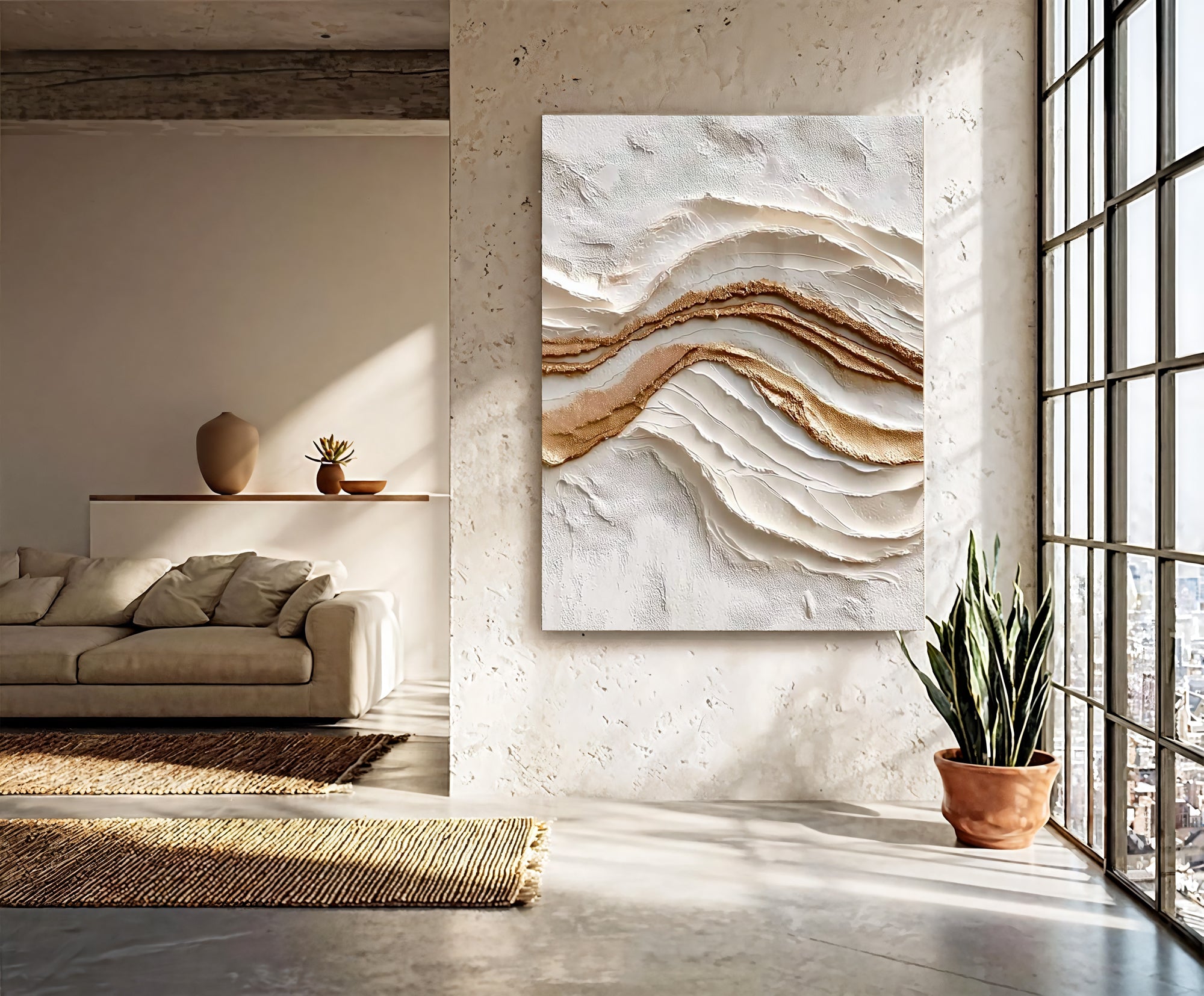 Textured Gilded Waves | Ivory Gold