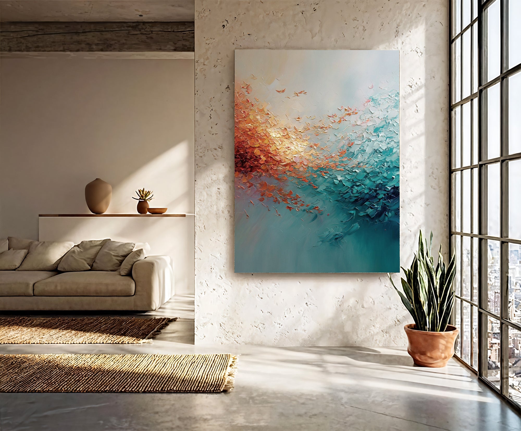 Textured Coral Cascade | Teal Swirl