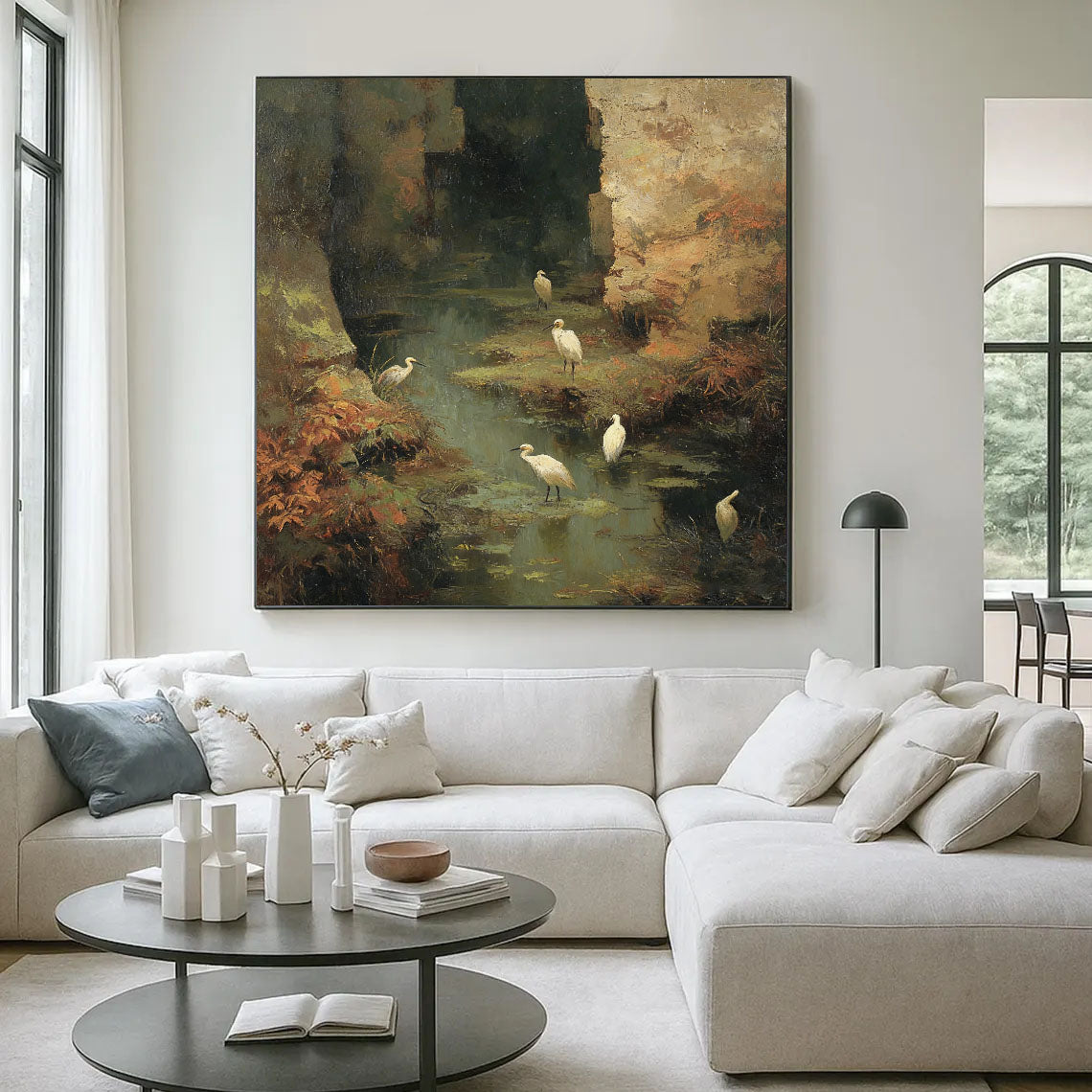 Textured Wetland Serenity | White Herons