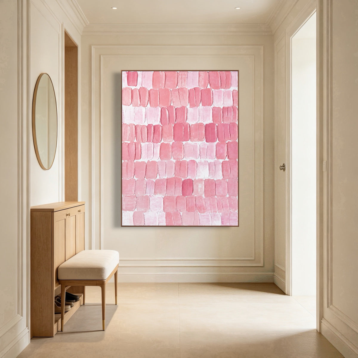 Blush In Blocks — vertical textured & impasto art, view 3