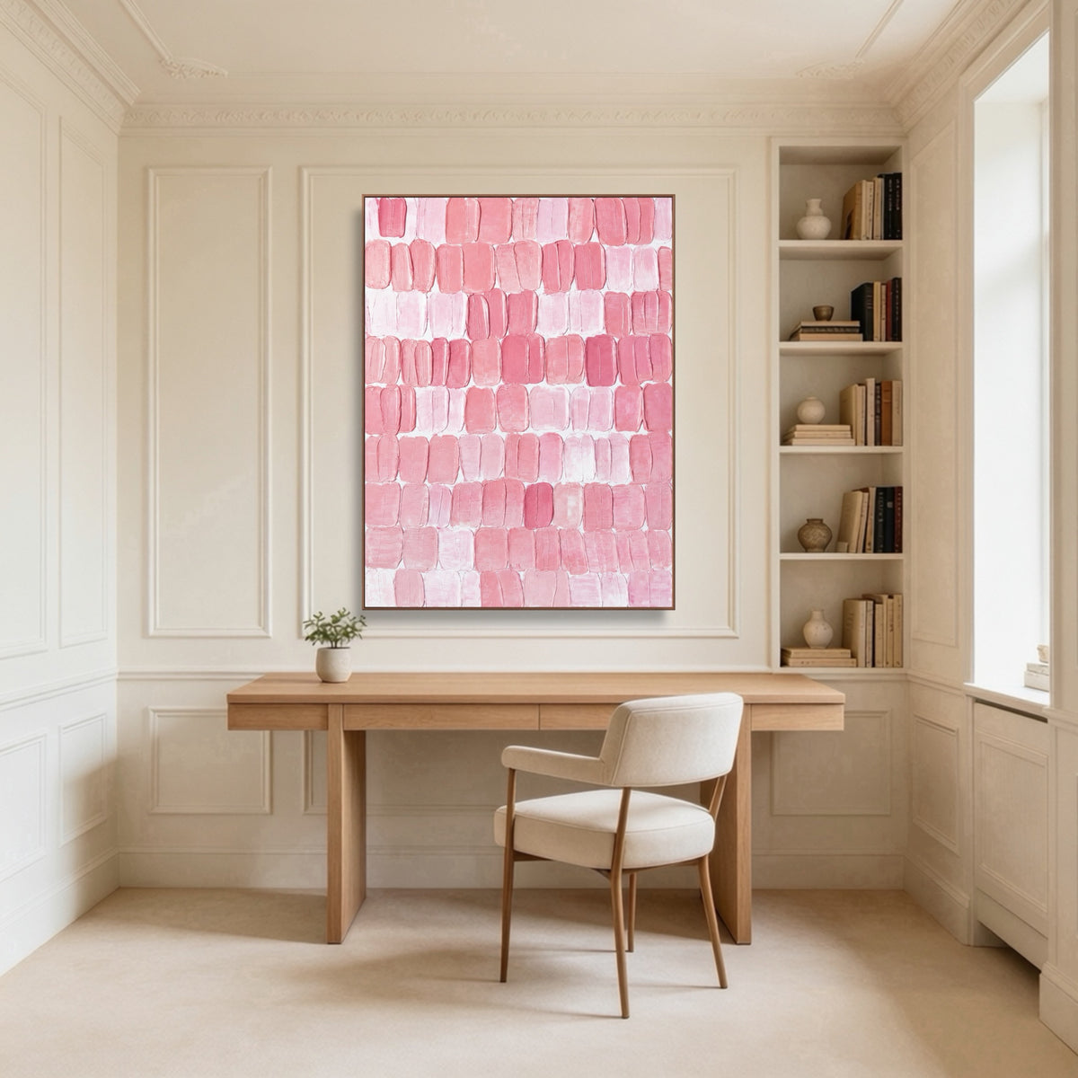 Blush In Blocks — vertical textured & impasto art, view 4
