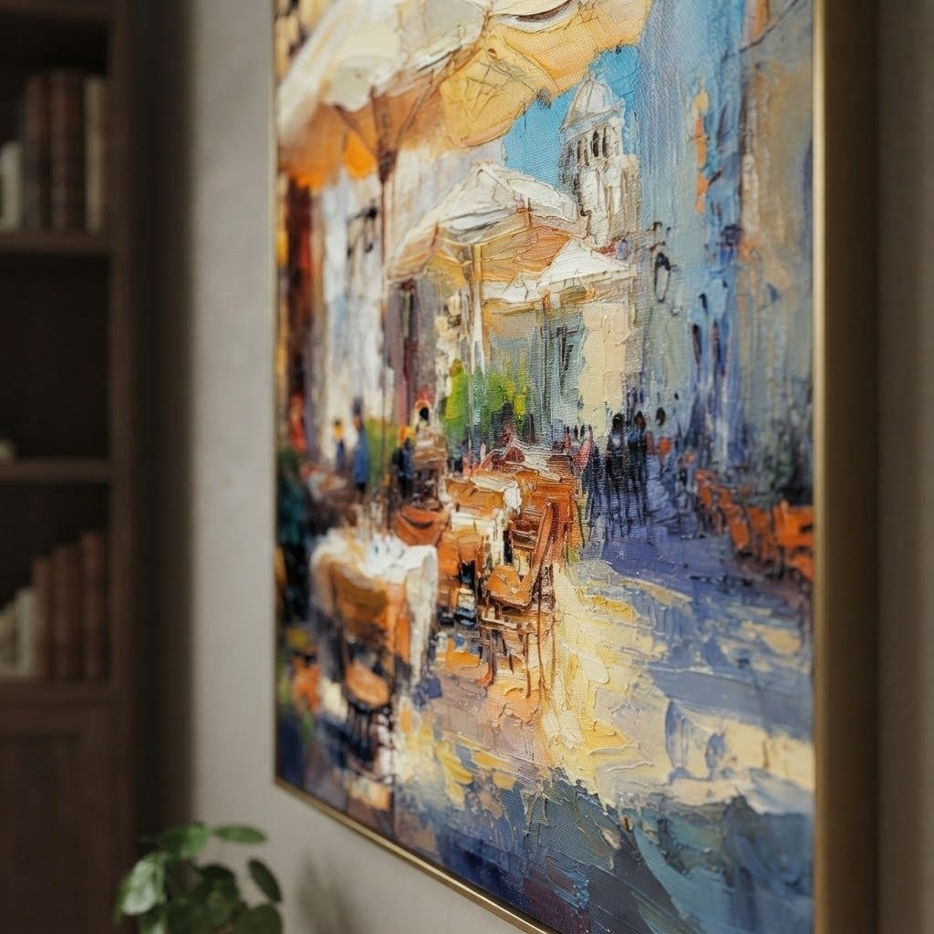 Impressionist Art | Sunny Café Plaza