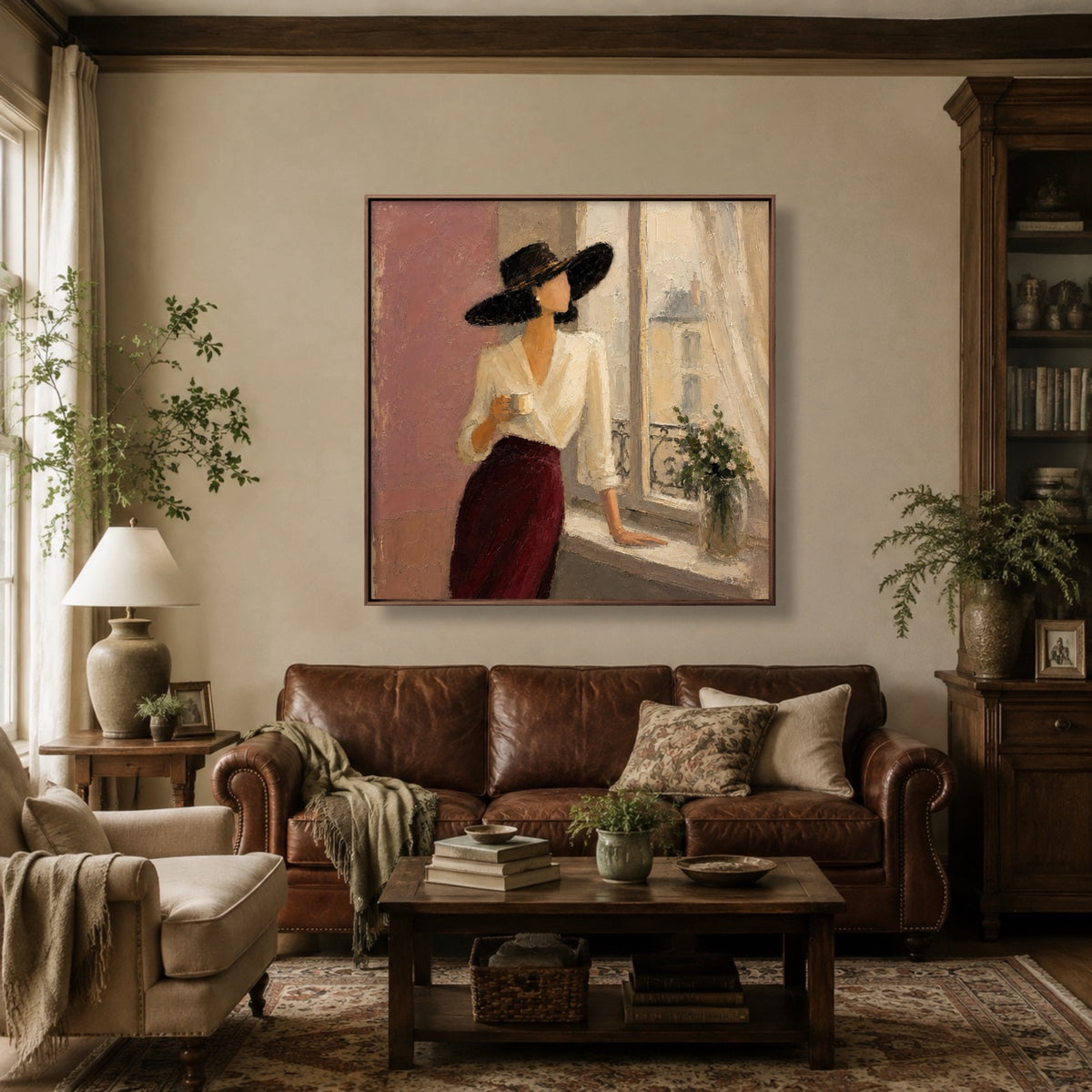 Crimson Window Pause oil painting view 2
