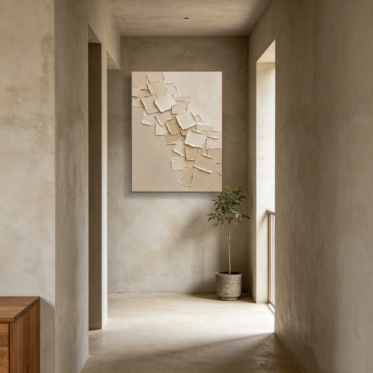 Falling Plaster Leaves — vertical textured & impasto art, view 5