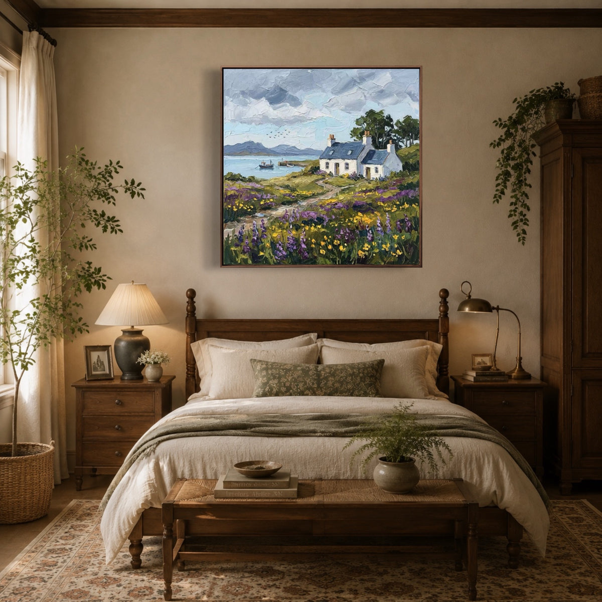Flowers Along Shore — vertical landscape art, view 1