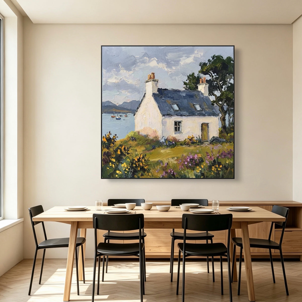 Harbor Cottage Morning — vertical coastal & ocean art, view 2