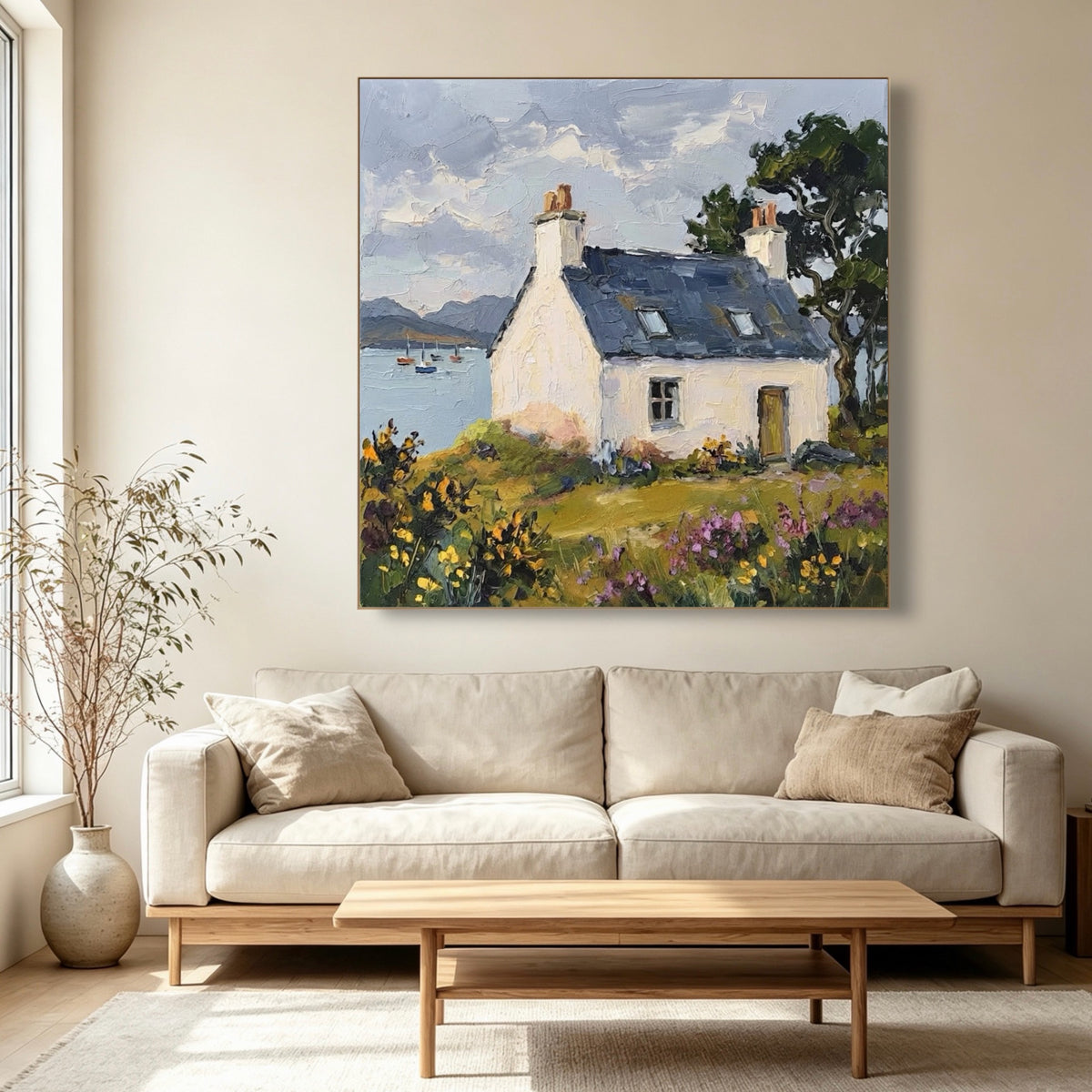 Harbor Cottage Morning — vertical coastal & ocean art, view 3