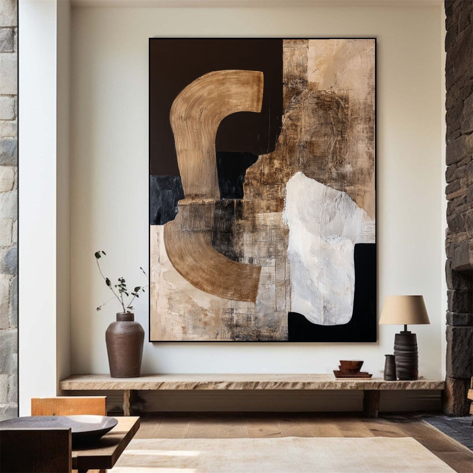 Neutral Geometric Art | Textured Elegance