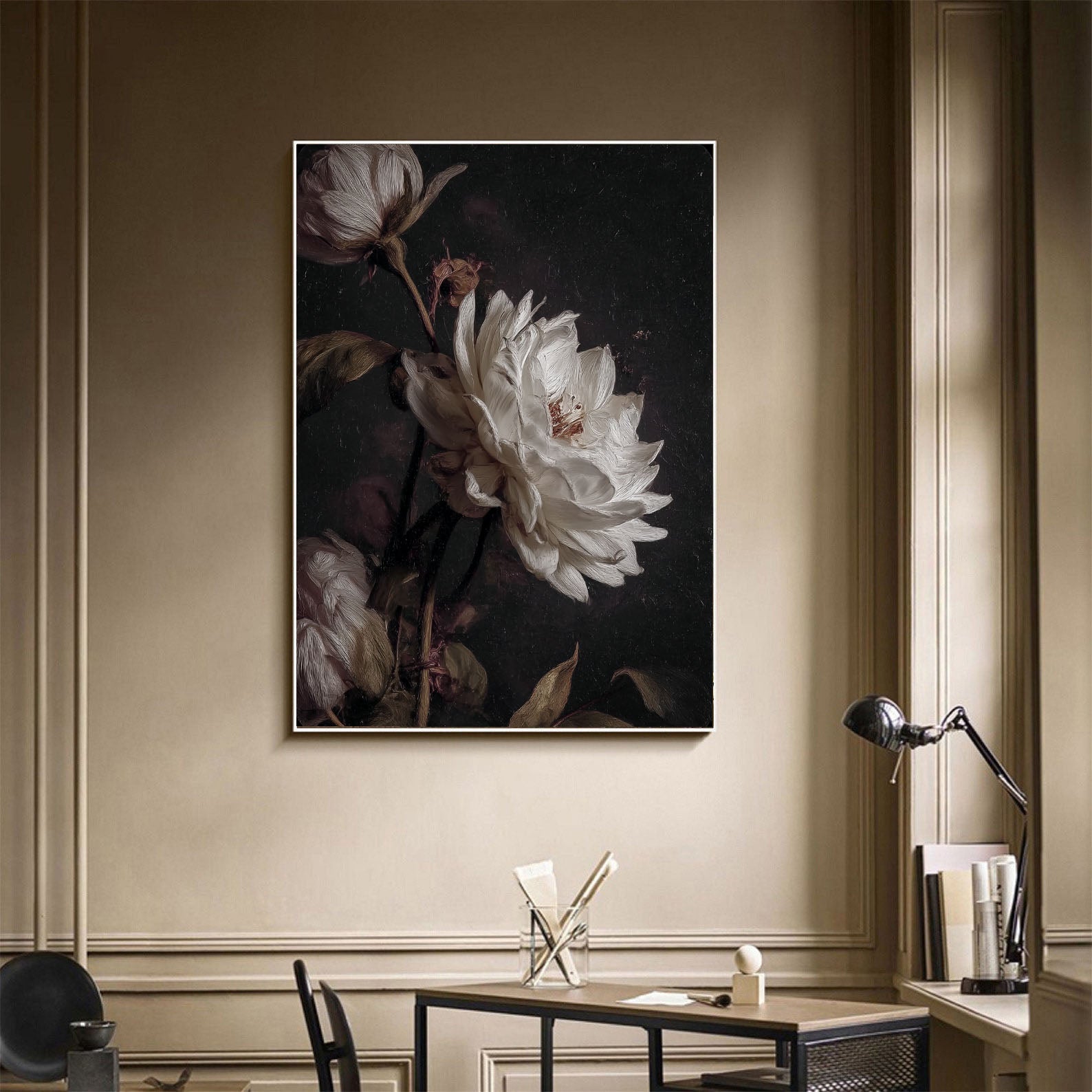 White Peony Art | Textured Opulence