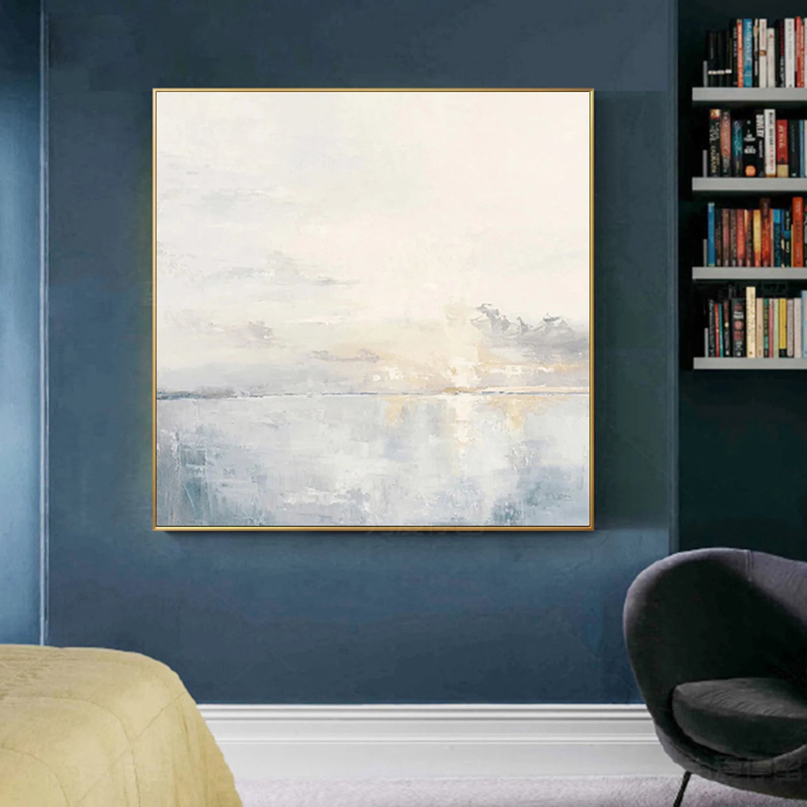 Minimalist Blue Seascape Art | Calm Sophistication