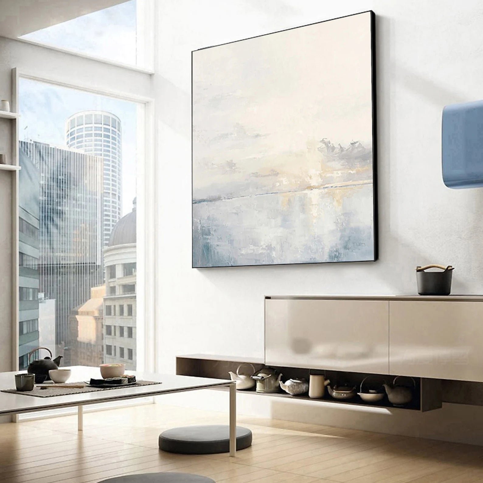 Minimalist Blue Seascape Art | Calm Sophistication