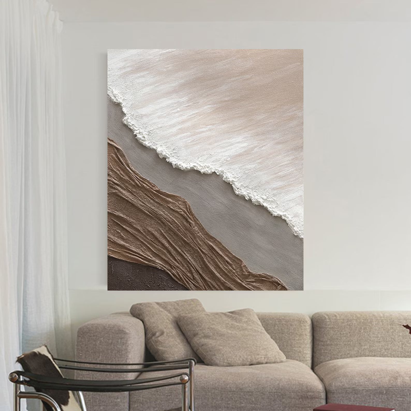 Textured Coastal Serenity | Beige White