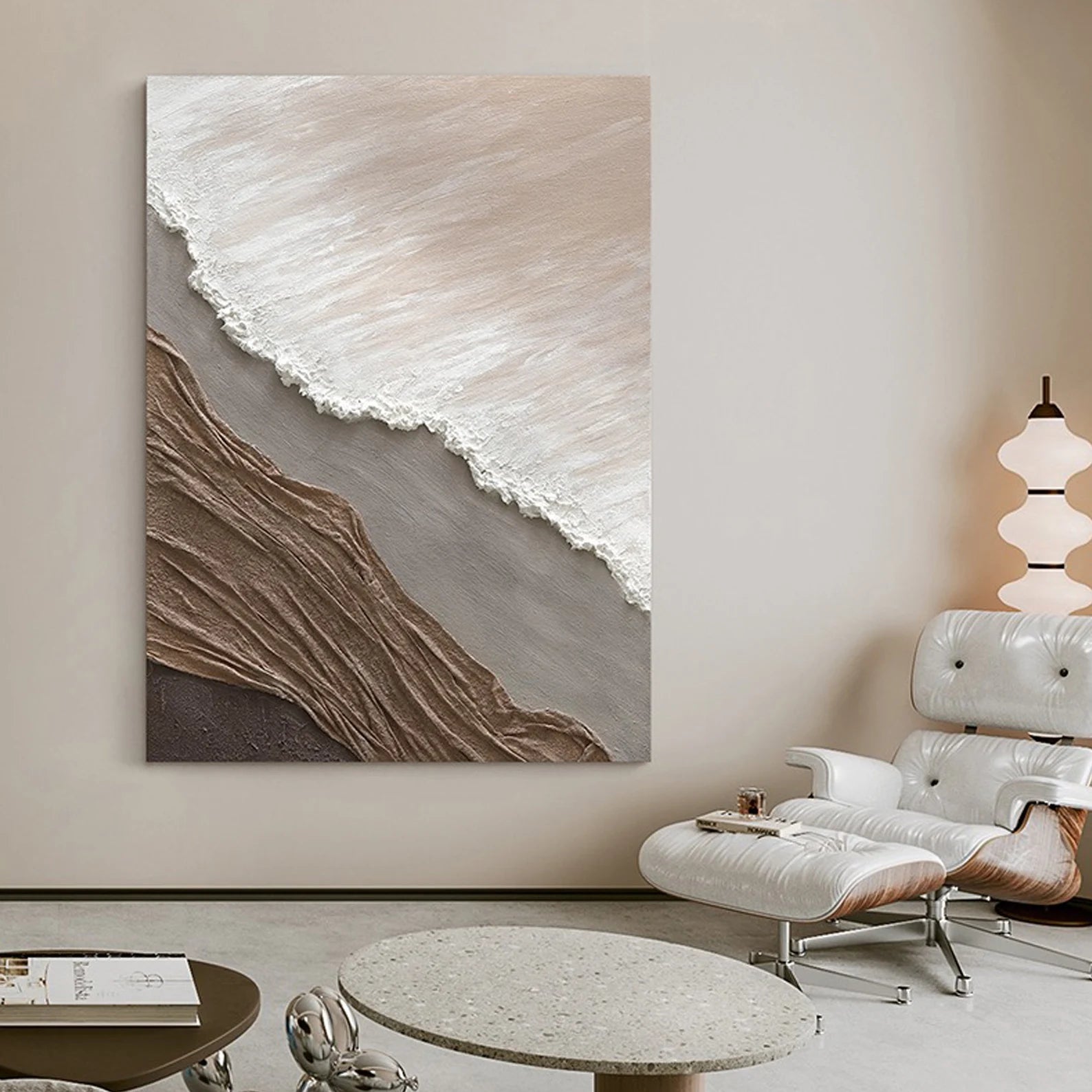 Textured Coastal Serenity | Beige White