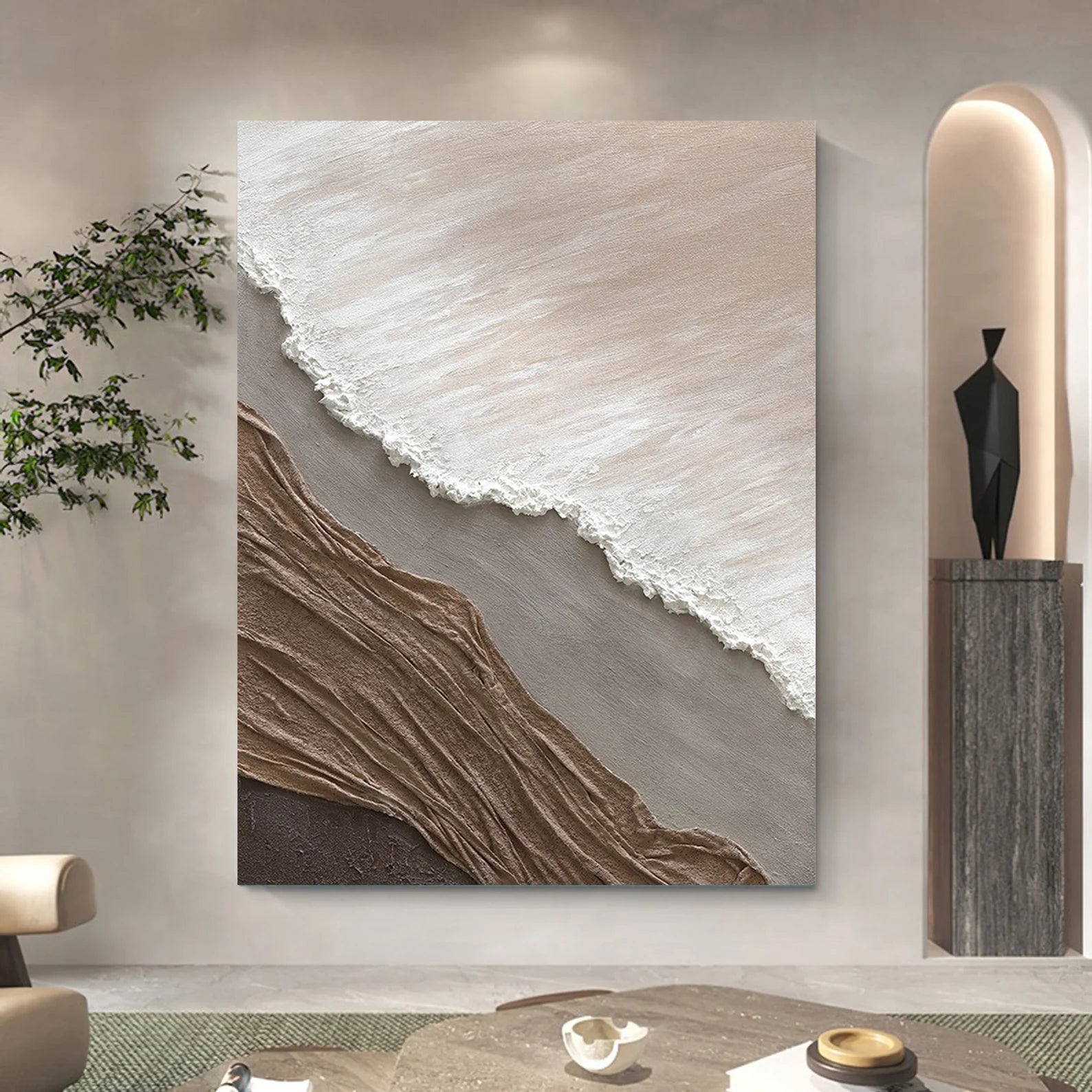 Textured Coastal Serenity | Beige White